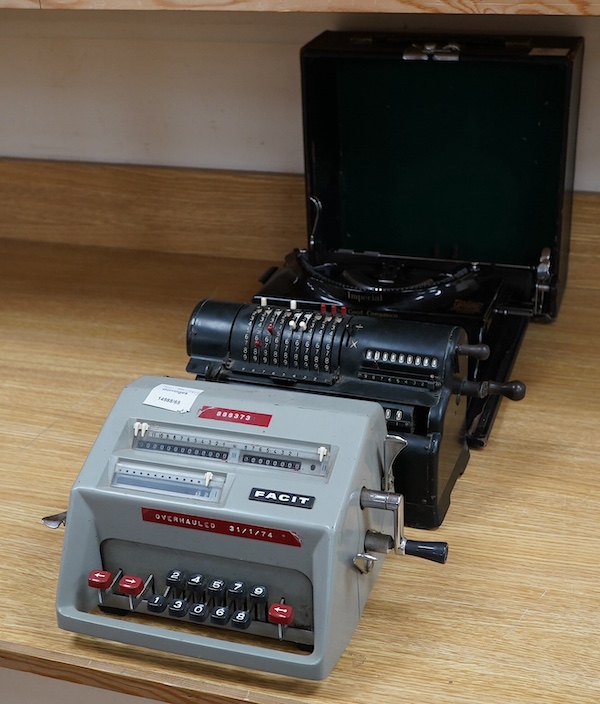 Two vintage calculators/adding machines and an Imperial Typewriter, in case. Condition - fair